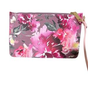 NWOT Betsey Johnson Floral Wristlet Pouch Pink Rose Watercolor Clutch